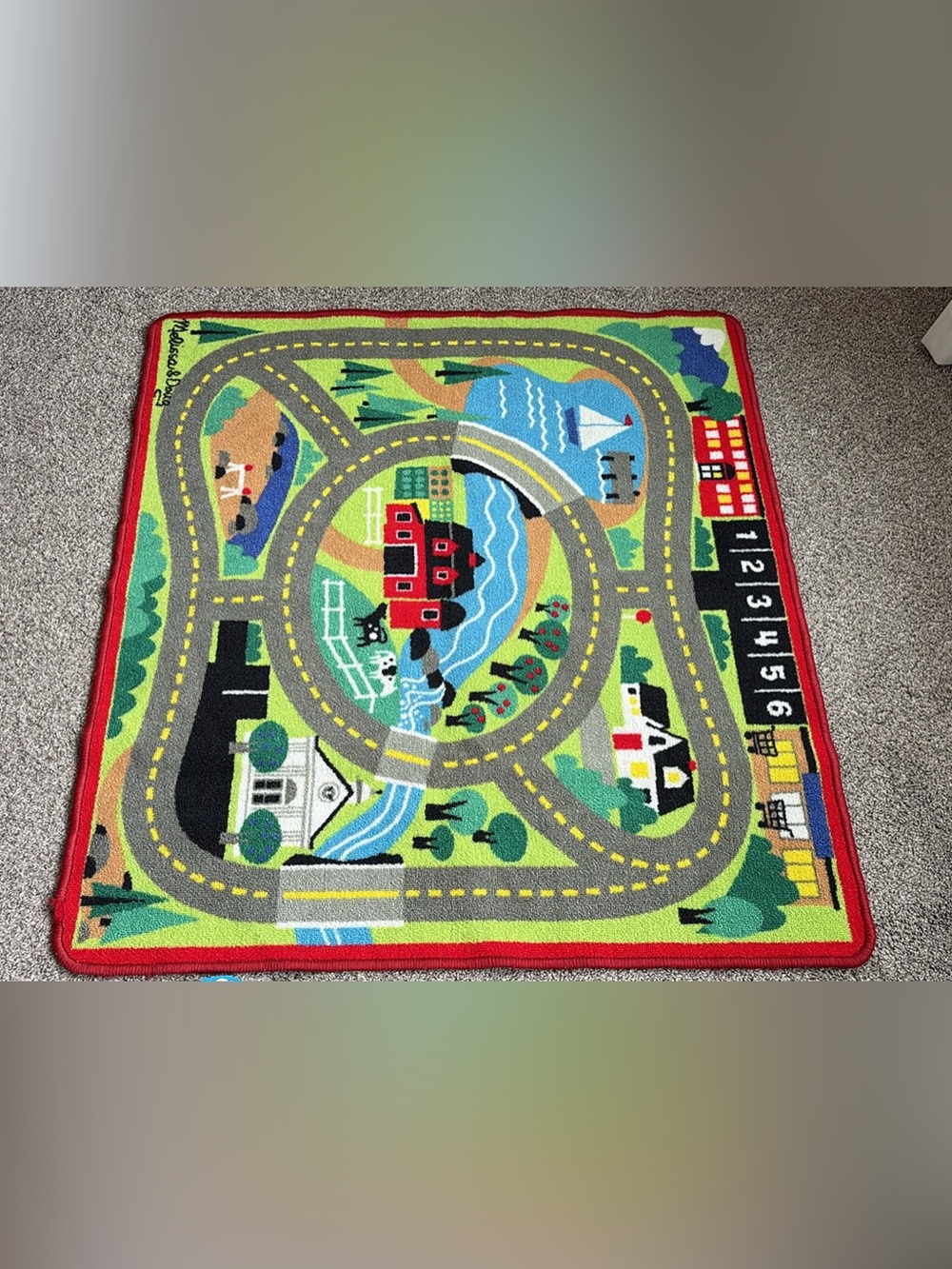 Melissa & Doug Green Road Map Play Rug with Bright Village Scenes
